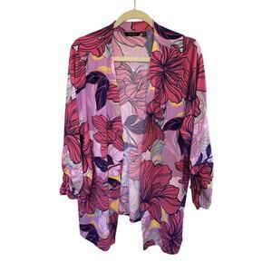 Iman Floral Kimono Pink Purple Size 1XT Boho Swim Cover Up Vacation Beach